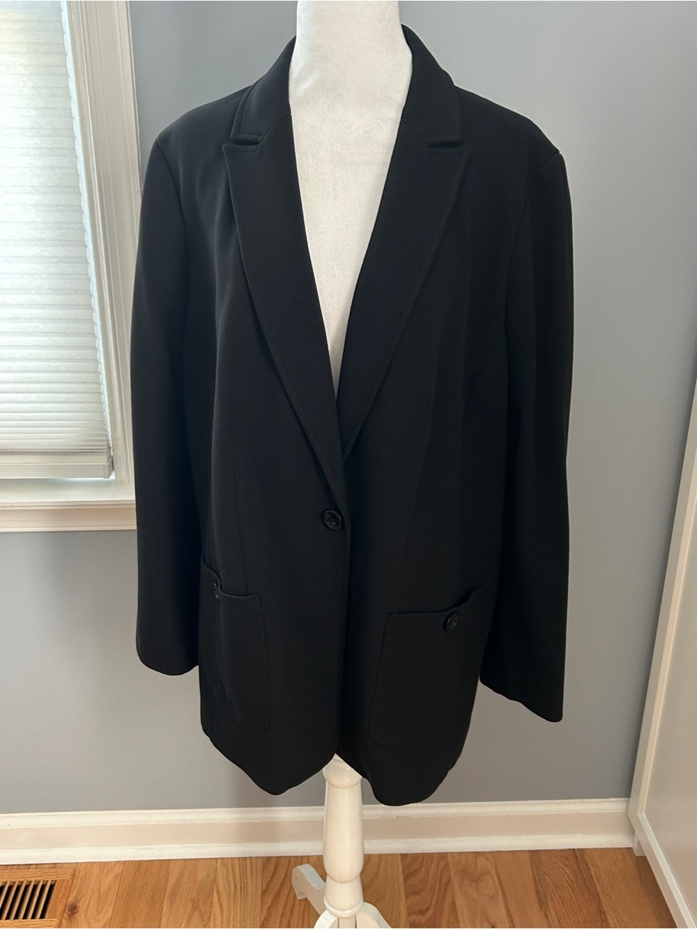 Talbots Black Italian Knit Single Button Blazer Jacket Stretch Size 16/18 VN1953